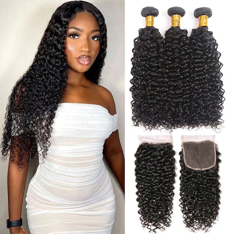Malaysian Curly Wave Hair 3 Bundles With 4x4 Closure - Perismoda Hair
